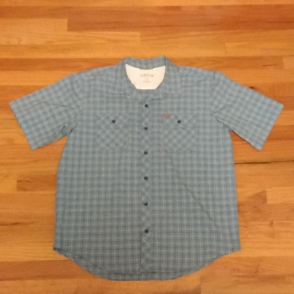 Orvis Men's Casual Blue Checkered Shirt Size XL